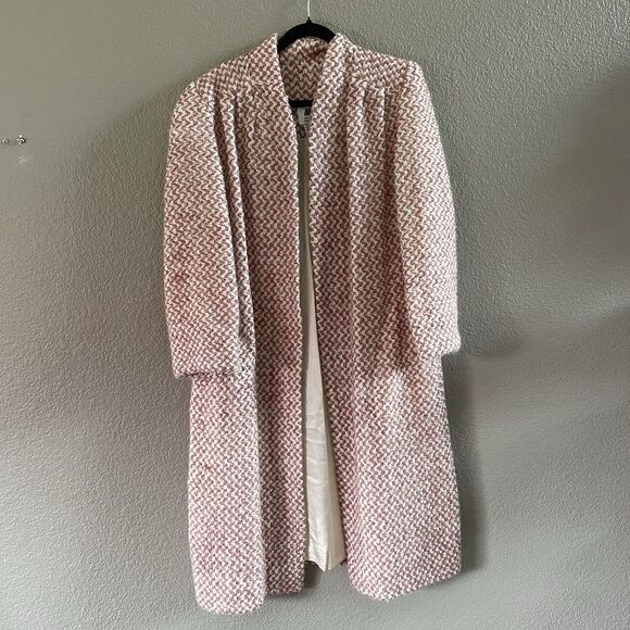 Vintage 80s MJ Seattle Coat Womens Small Pink Check Belted Knit Boucle Mohair - Picture 3 of 10